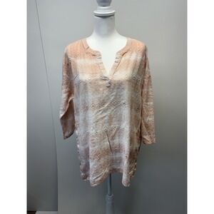 J Jill Large Beige Tie Dye Long Sleeve Eyelet‎ Shirt